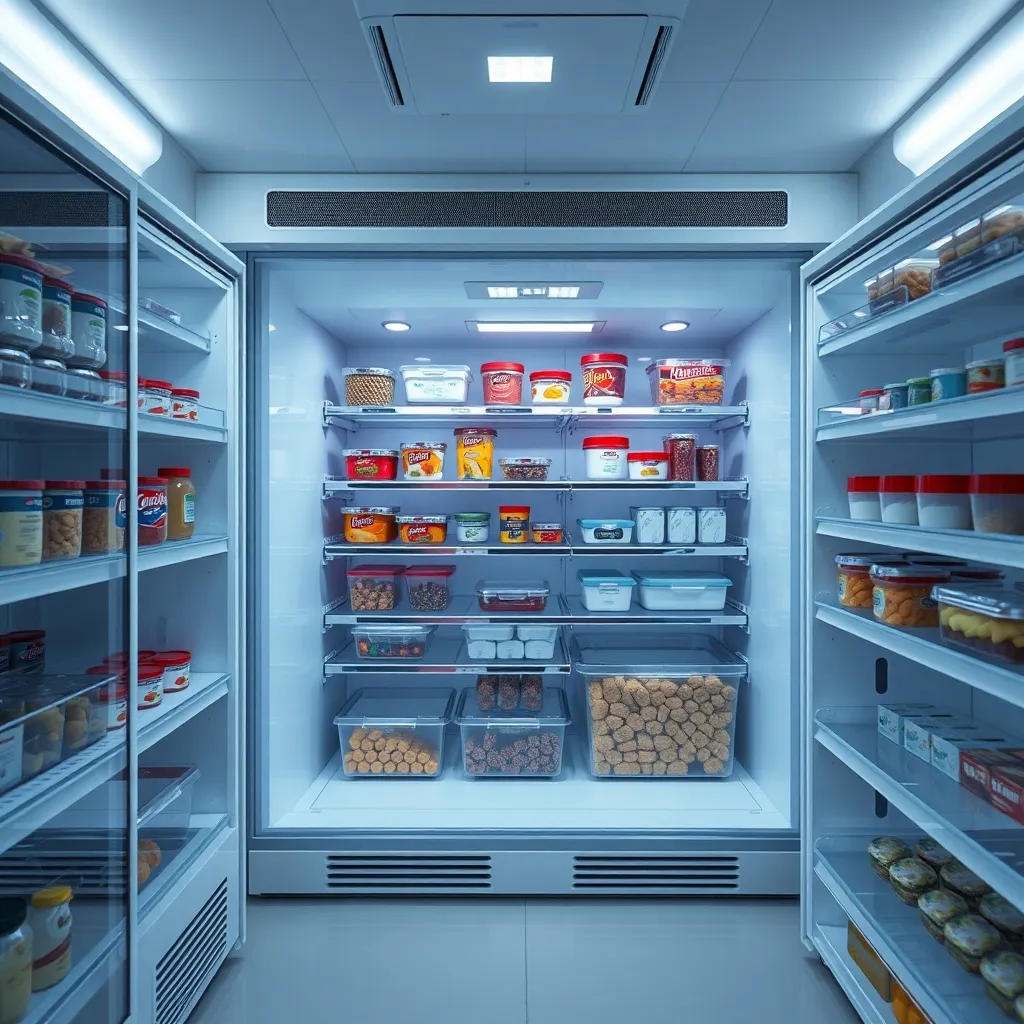 High-tech modern professional refrigerator interior with org
